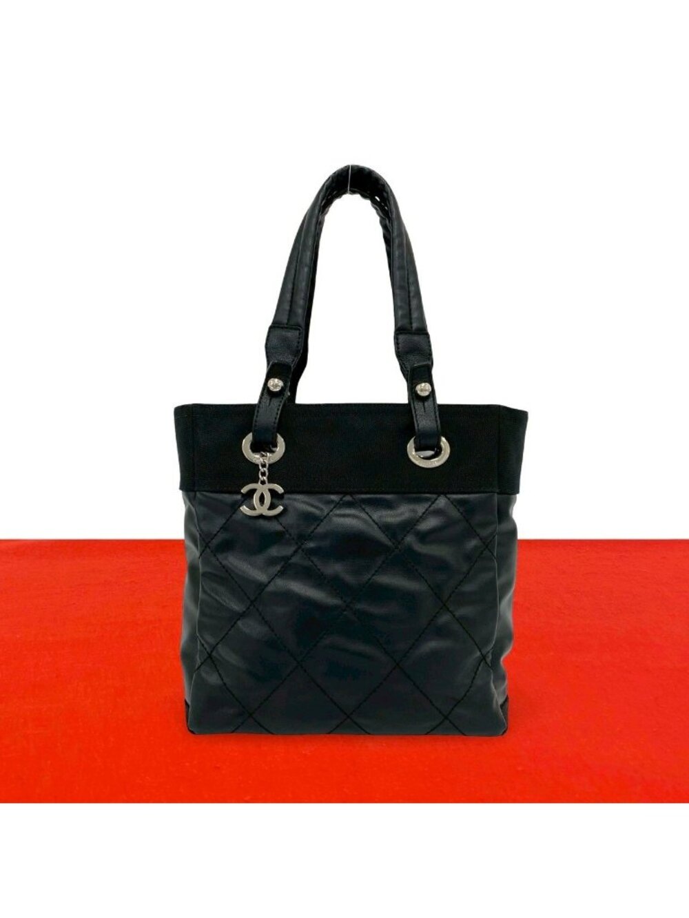 Chanel Paris Biarritz PM Leather Tote Bag Black